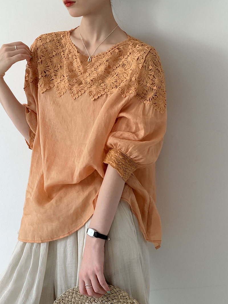 Women Fashion Blouse - 2026 여성 여름 100% 린넨 블라우스
