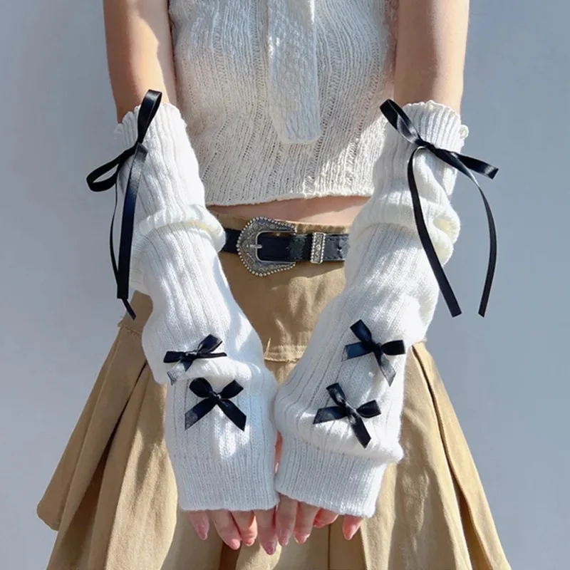Women'S Fashion Gloves - 여성 Y2K 패션 암 워머 리본