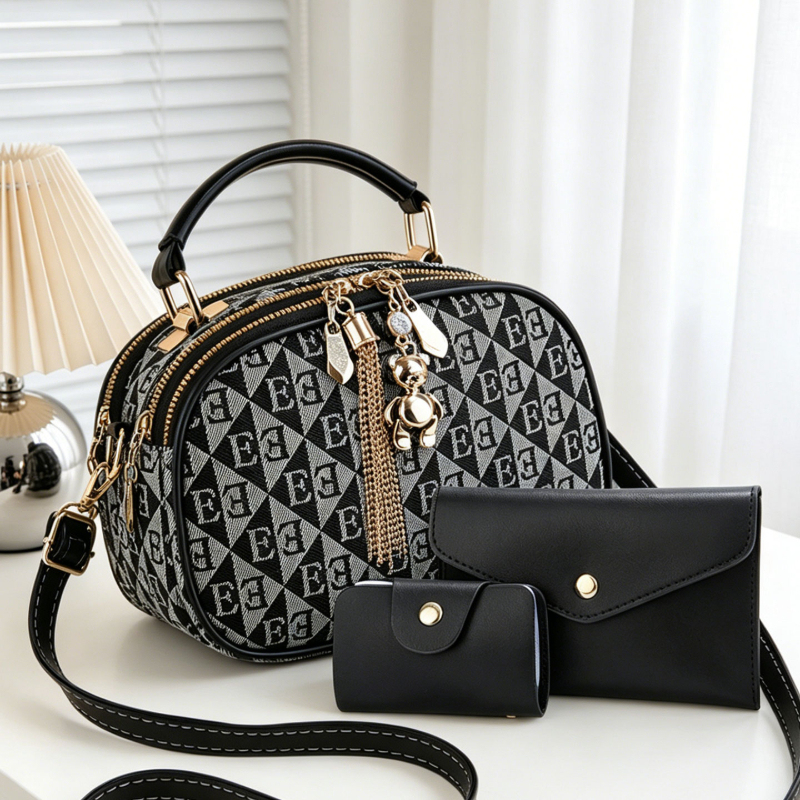 Crossbody Bag Women - 3피스 레터 프린트 미니 라운드 백(다양한