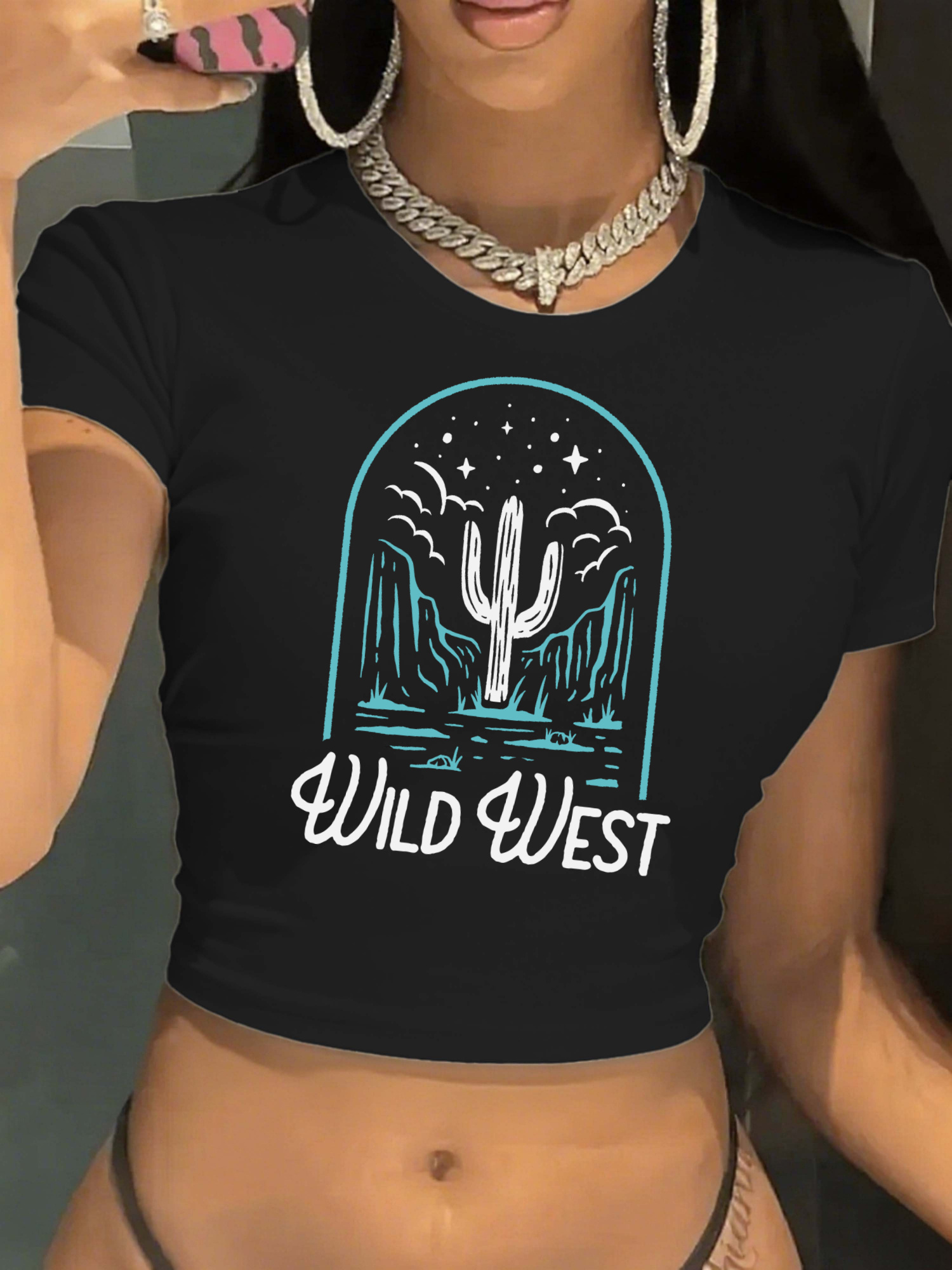 Women'S Fashion Wild West - 여성용 트렌디 그래픽 크롭탑 - 패션