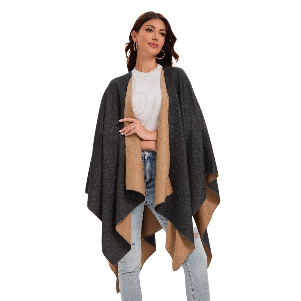 Women'S Fashion Poncho - 따뜻한 코트 체크 디자인 여행용 숄