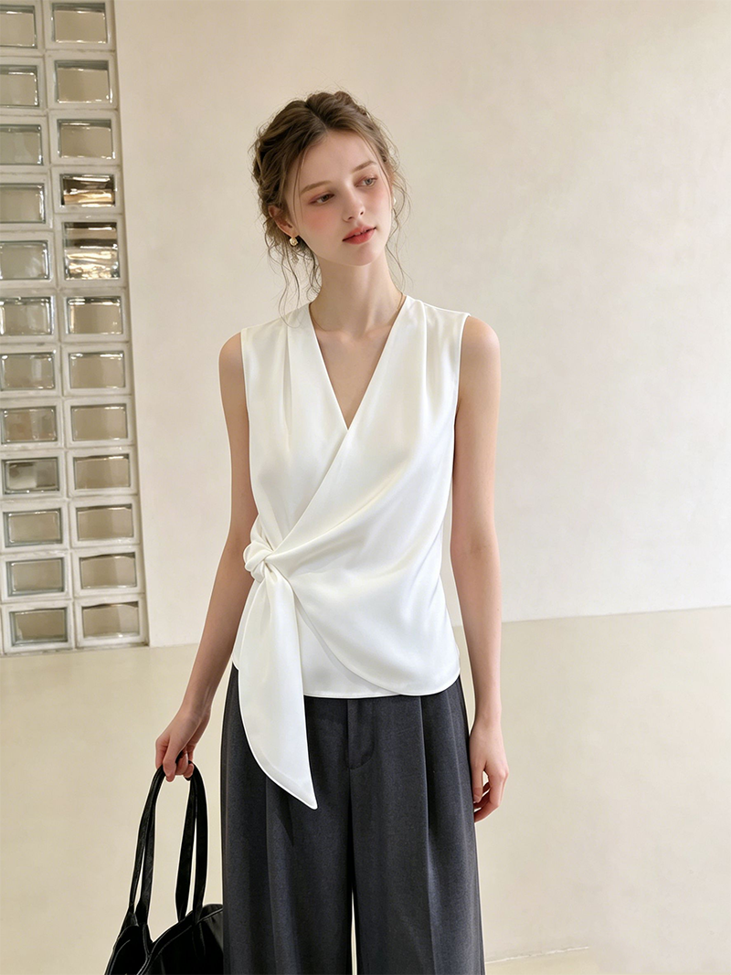 V Neck Cami Top - 블랙 V넥 레이스 패치워크 캐미탑 여성