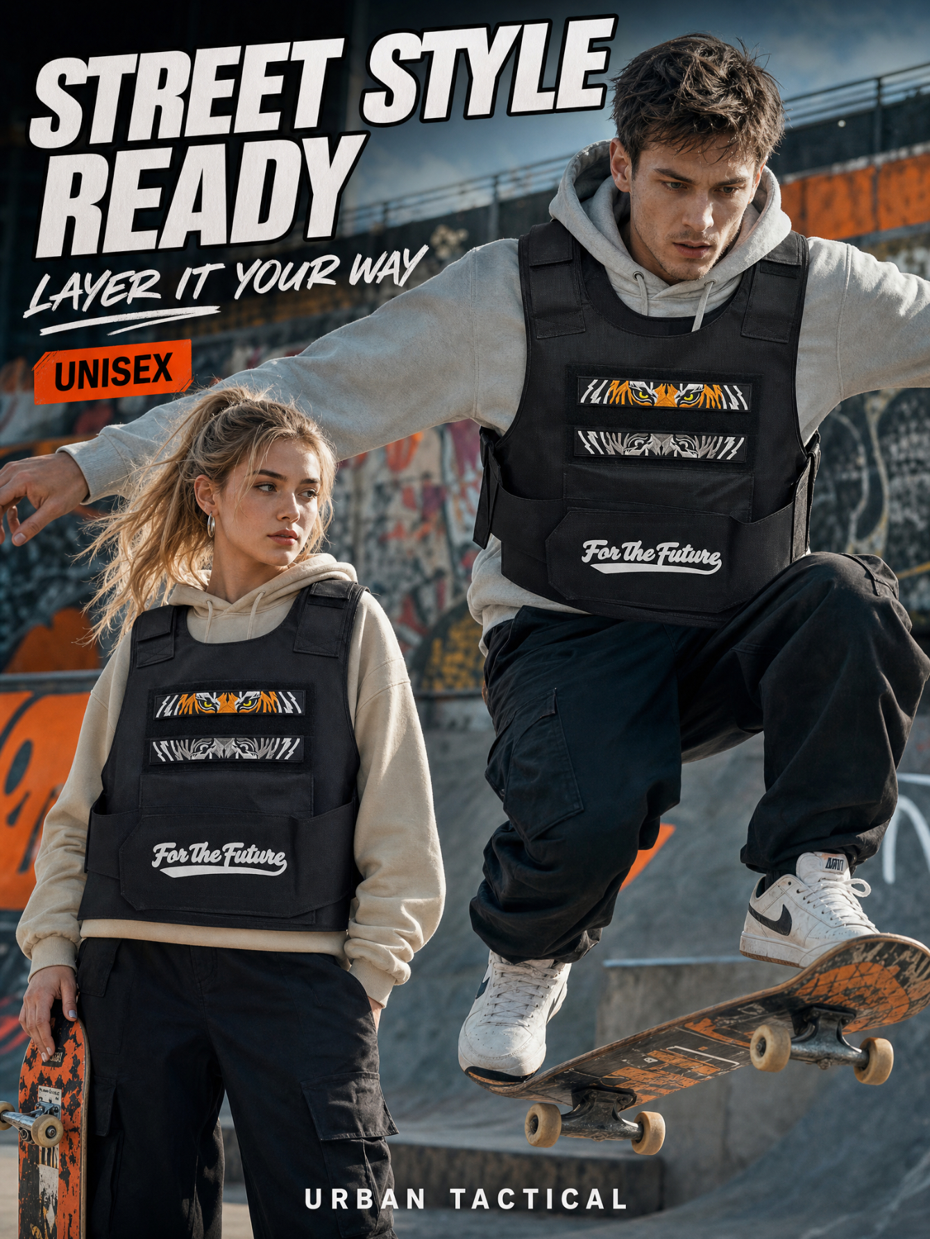 Women'S Fashion Utility Vest - 패션 테크웨어 유틸리티 조끼 남녀 레터