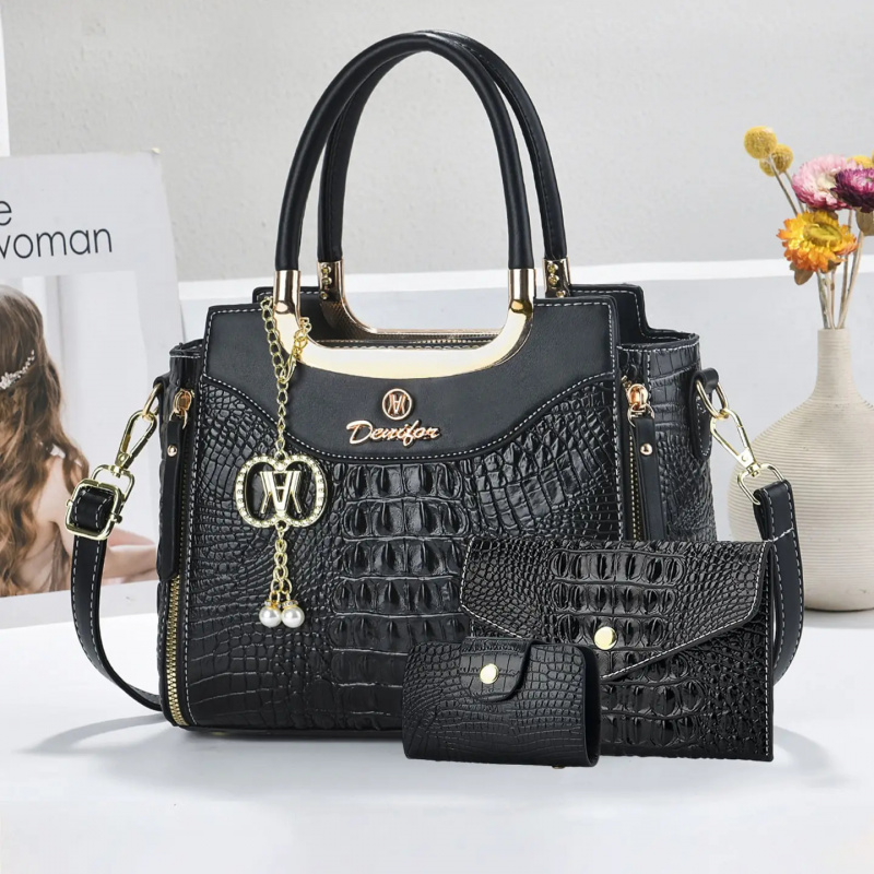 Crossbody Bag Women - 여성용 크로커다일 텍스처 핸드백 세트, 3종