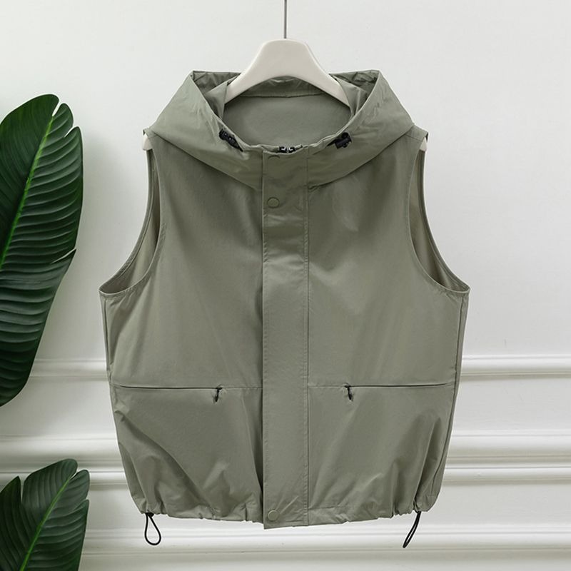 Women'S Fashion Utility Vest - 여성용 연회색 후드 민소매 유틸리티 조끼