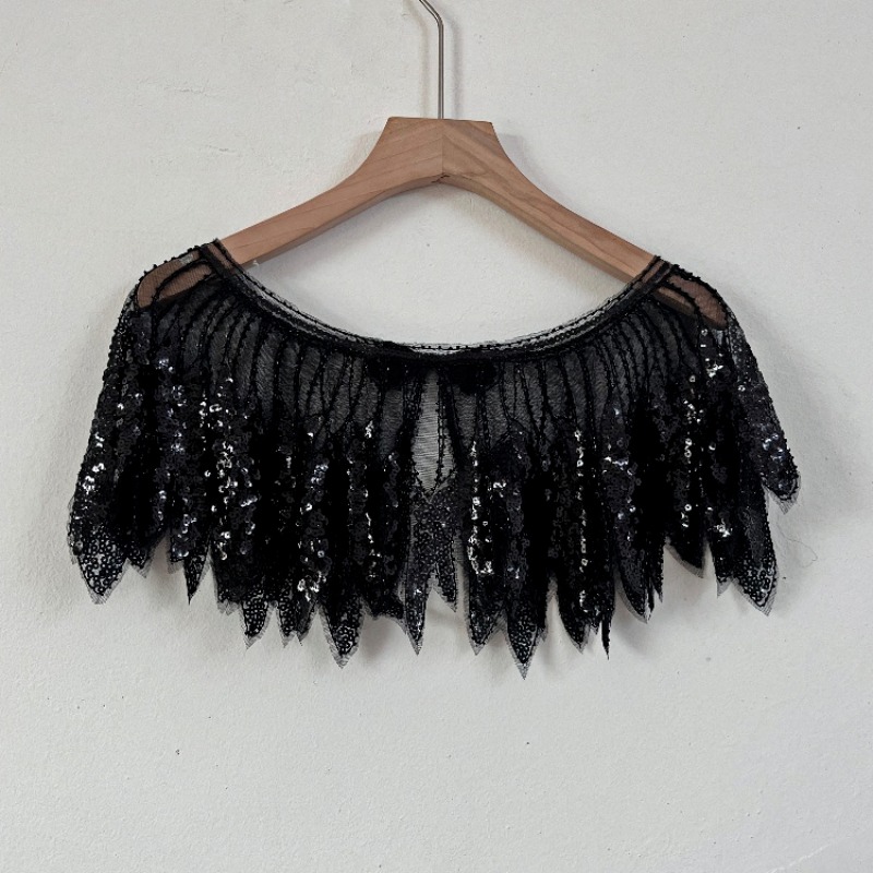 Women'S Fashion Poncho - 여성용 스팽글 잎 레이스 플래퍼 숄,