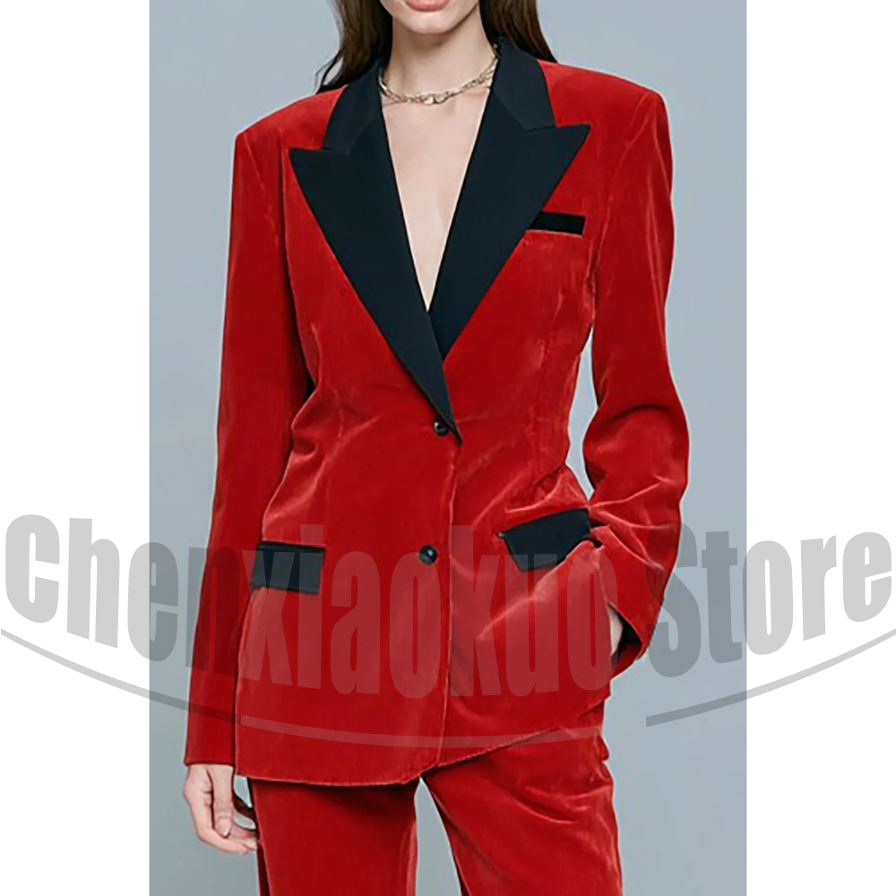 Velvet Blazer Women - 시크한 여성 벨벳 수트 2피스 세트,