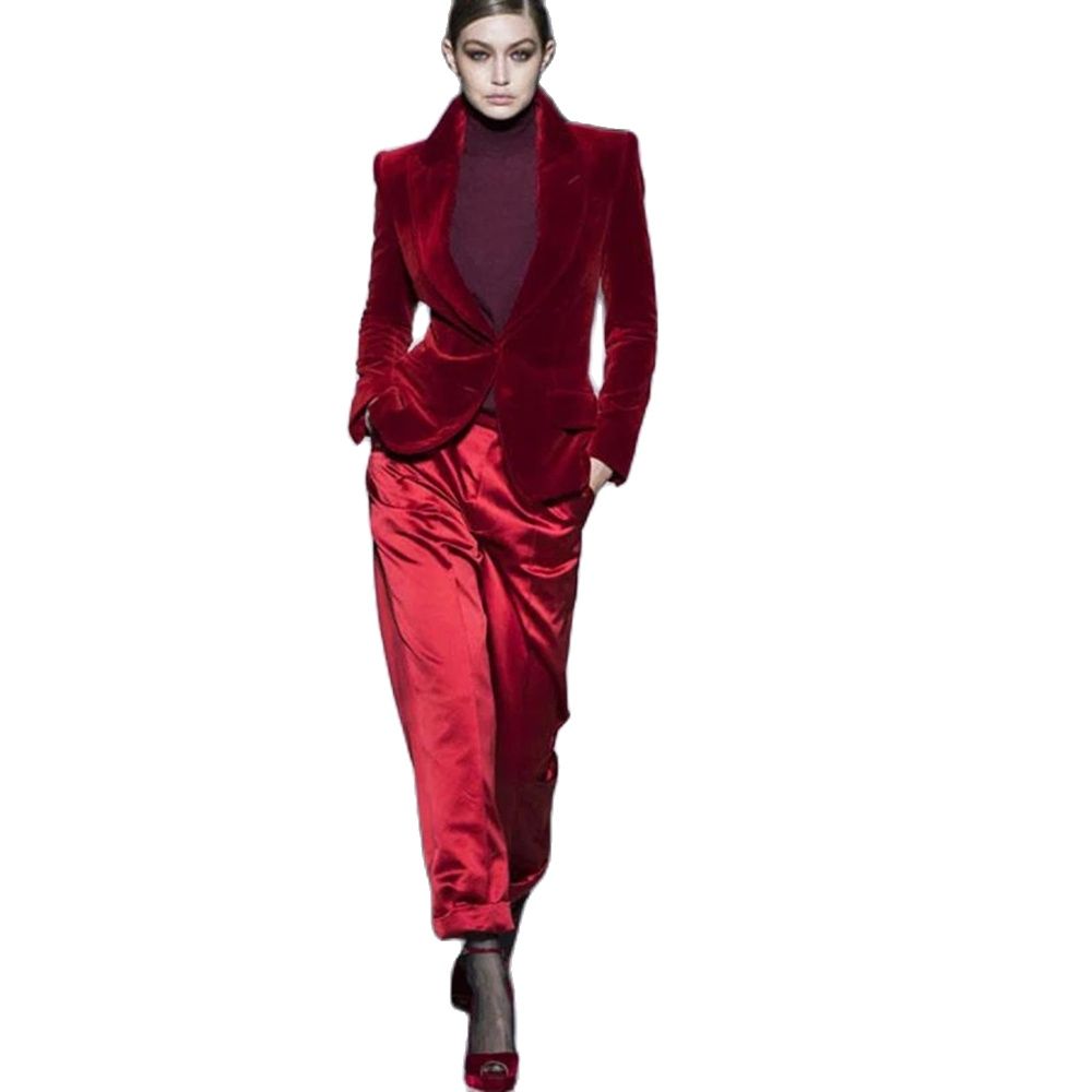 Velvet Blazer Women - 여성 바지 정장 와인 레드 벨벳