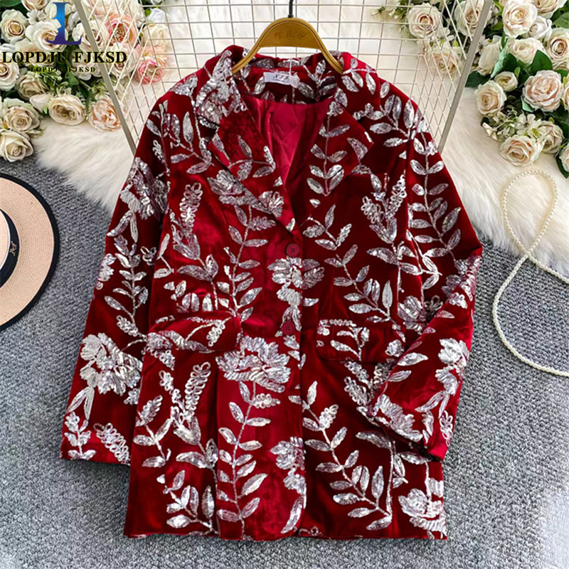 Velvet Blazer Women - 유럽 스타일 라이트 럭셔리 헤비 인더스트리