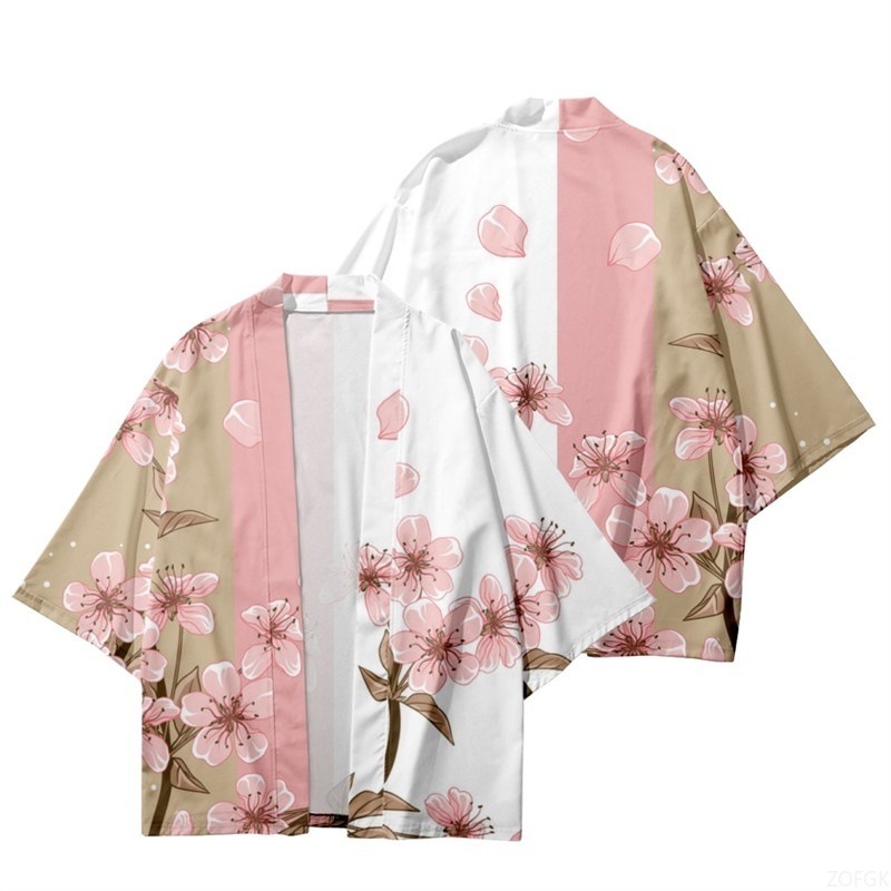 Women Fashion Blouse - 여름 여성 꽃 프린트 기모노 남성