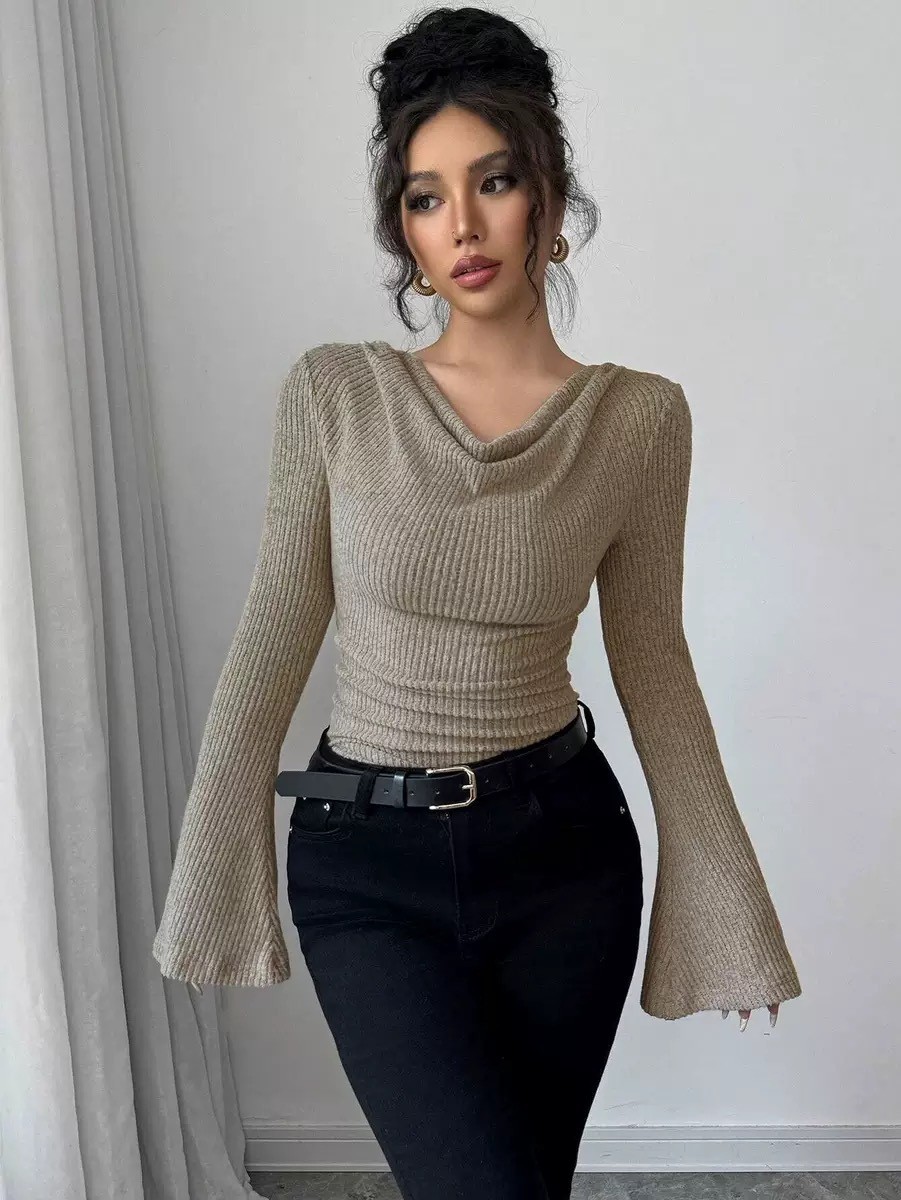 Women Fashion Blouse - 여성 블라우스 오프숄더 카울넥 탑 솔리드