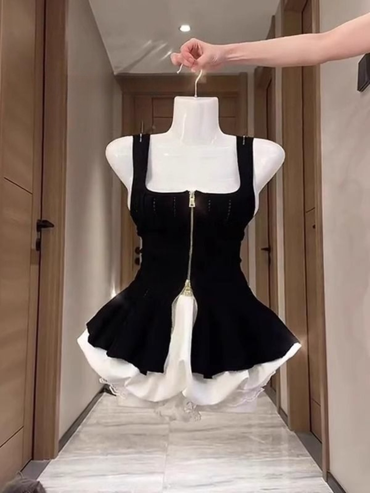 V Neck Cami Top - 여름 고딕 핫걸 슬림 슬립 지퍼