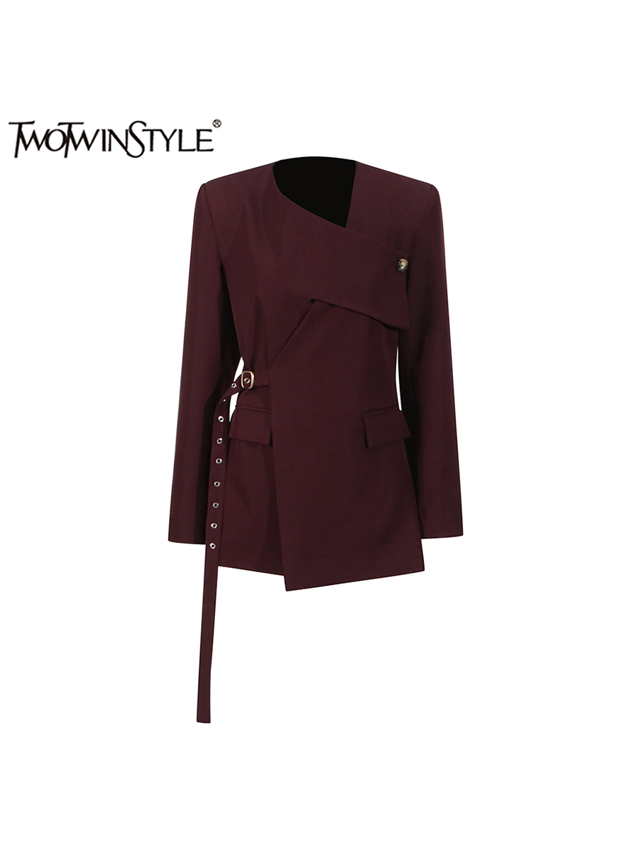 Velvet Blazer Women - TWOTWINSTYLE 여성용 단색 비대칭 시크 블레이저,