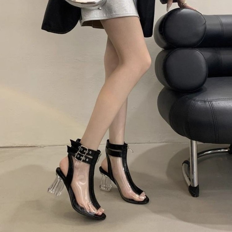 Fashion Women Belt - 크리스탈 힐 지퍼 샌들 여름 신상