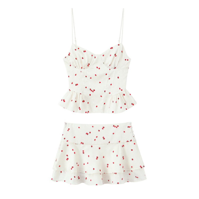 V Neck Cami Top - 2026 여성 여름 의상 딸기 프린트