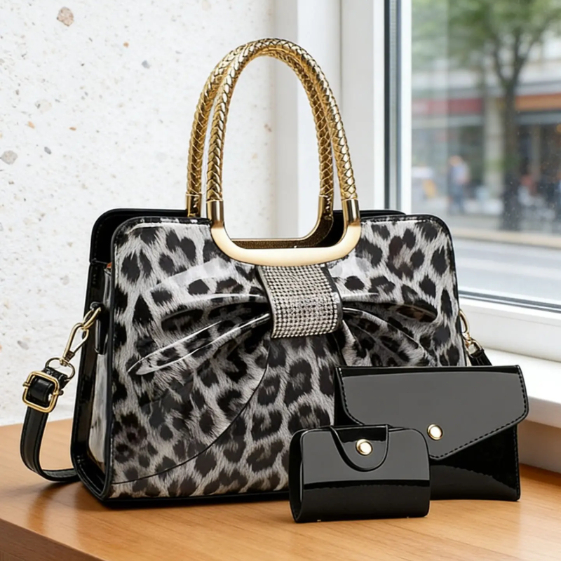 Crossbody Bag Women - 나비 매듭 레오파드 프린트 여성용 가방,