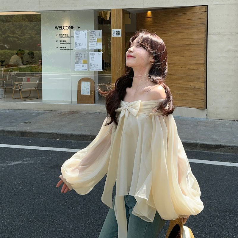 프랑스 스타일 오프 숄더 퍼프 슬리브 셔츠 여성 초가을 - Off Shoulder Top 리뷰 및 가격