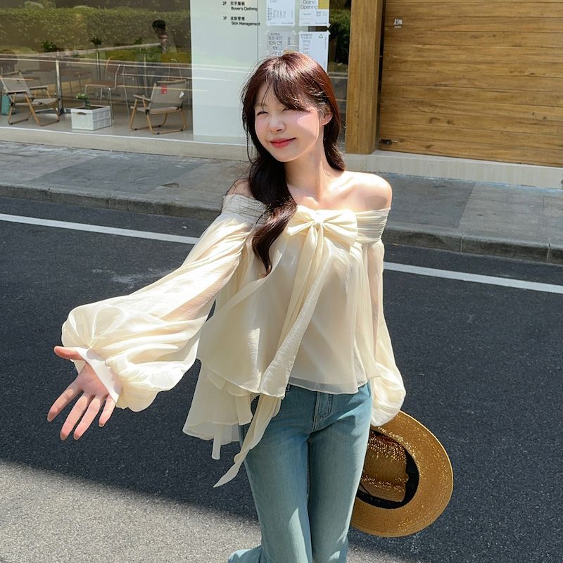 프랑스 스타일 오프 숄더 퍼프 슬리브 셔츠 여성 초가을 - Off Shoulder Top 리뷰 및 가격