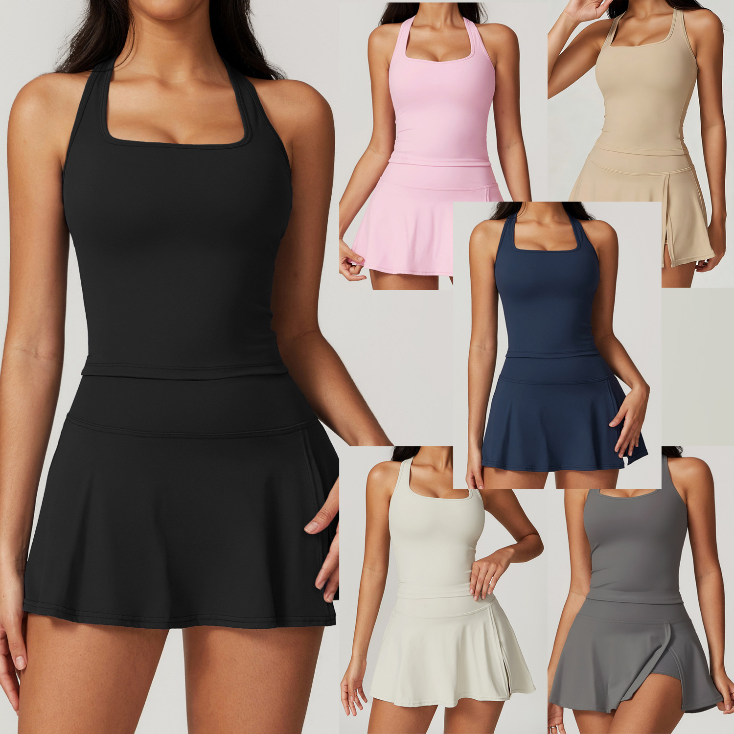 여성용 투피스 테니스 드레스, 사이드 슬릿 미니 스커트 - V Neck Cami Top 리뷰 및 가격