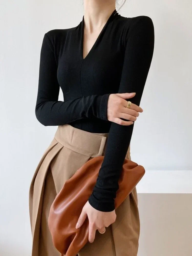 V넥 슬림 셔츠 긴팔 탑 아름다운 여성용 우아한 블라우 - Women Fashion Blouse 리뷰 및 가격