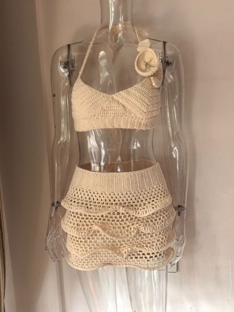 여성 핸드메이드 크로셰 니트 러플 휴가 비치 투피스 세 - V Neck Cami Top 리뷰 및 가격