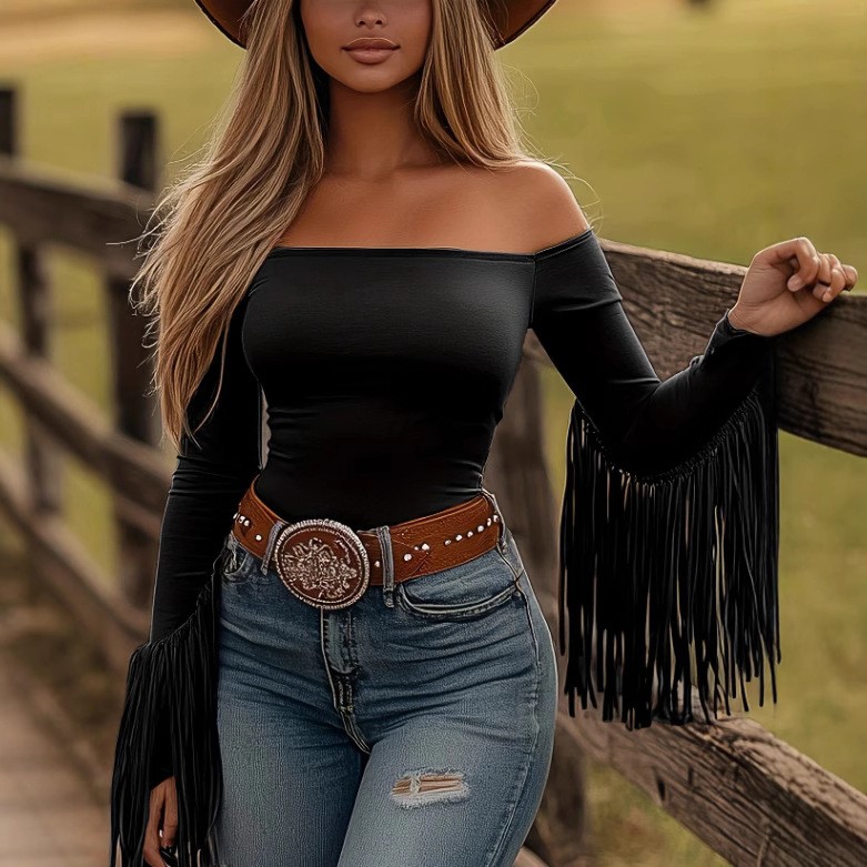 여성 의류 블라우스 프린지 디테일 브라운 탑 웨스턴 스 - Women Fashion Blouse 리뷰 및 가격