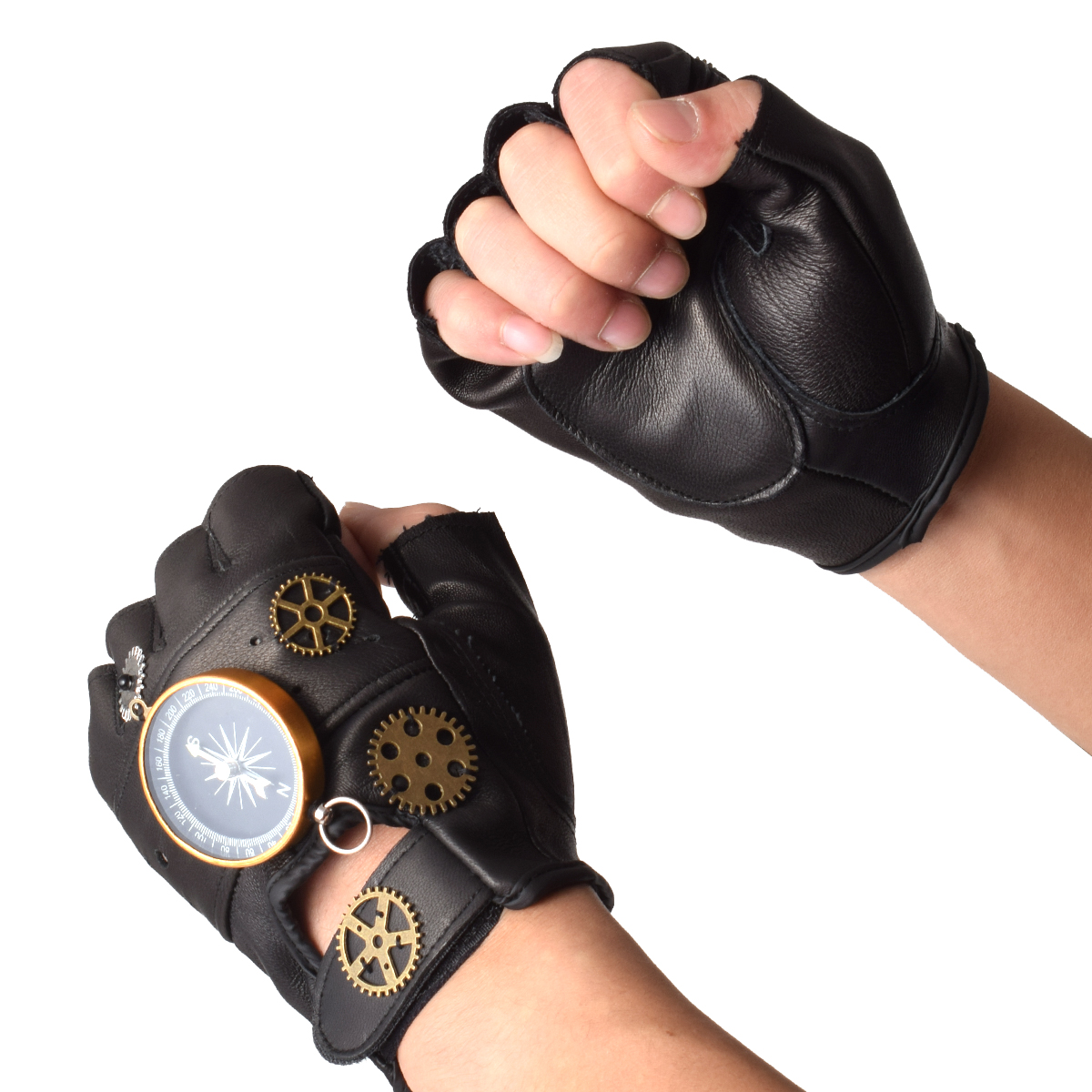 Steampunk PU 가죽 핑거리스 나침반 장갑 남성 - Women Fashion Gloves 리뷰 및 가격