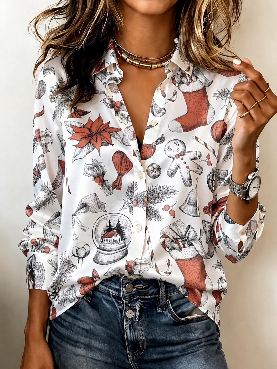 소프트 라펠 긴소매 새틴 블라우스, 여성 크리스마스 진 - Women Fashion Blouse 리뷰 및 가격