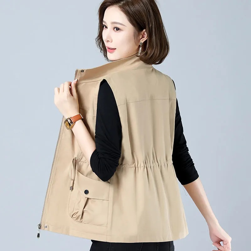 여성용 경량 스탠드 칼라 조끼, 허리 조절끈, 민소매, - Women'S Fashion Utility Vest 리뷰 및 가격