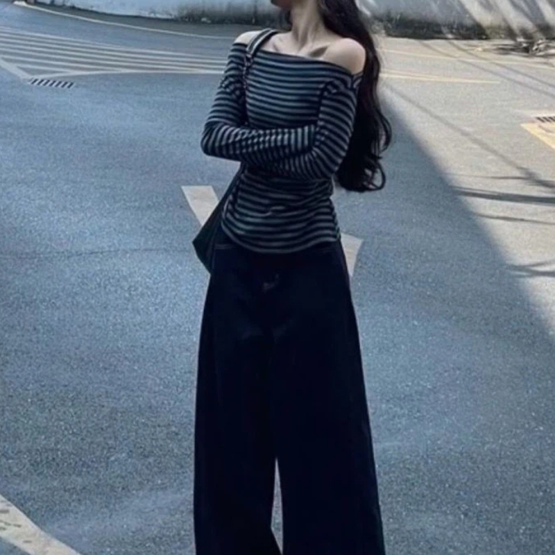 여성 빈티지 스트라이프 오프숄더 긴팔 탑 한국 스타일  - Off Shoulder Top 리뷰 및 가격