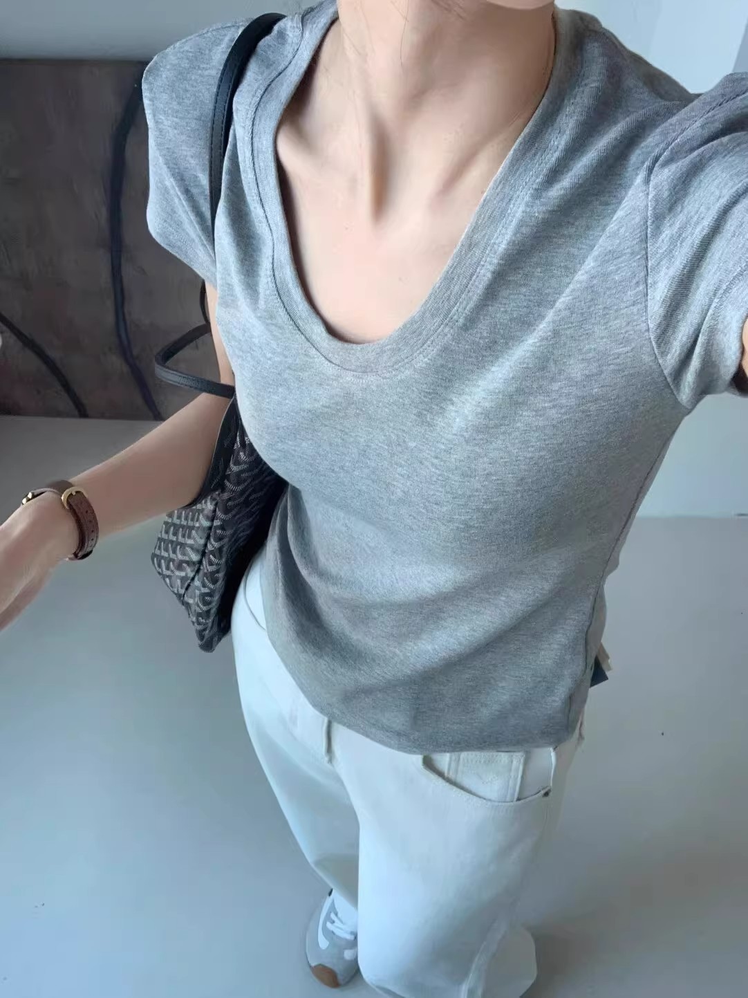 U 넥 어깨 짧은 소매 티셔츠 여성 여름 슬림 피팅 우 - Women Fashion Blouse 리뷰 및 가격