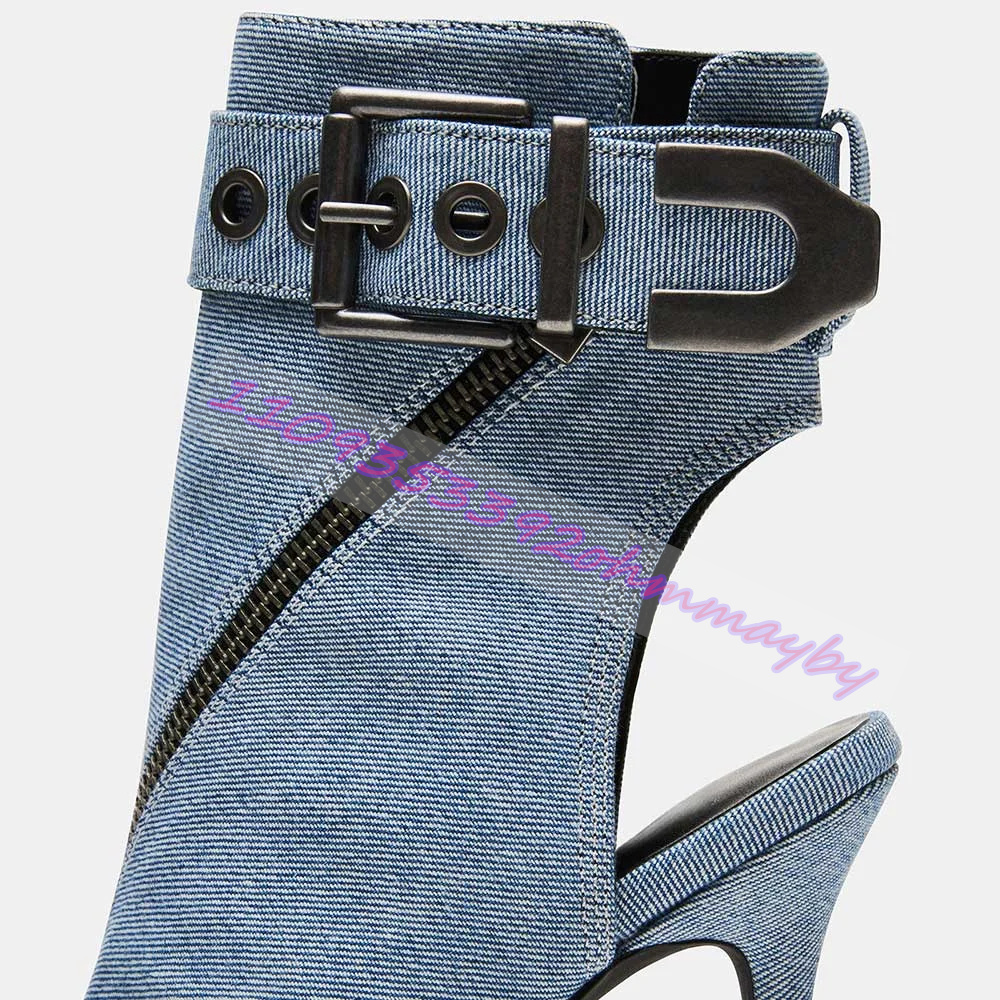 여름 블루 데님 포인티드 토 부츠 여성용 오픈 토 가죽 - Fashion Women Belt 리뷰 및 가격