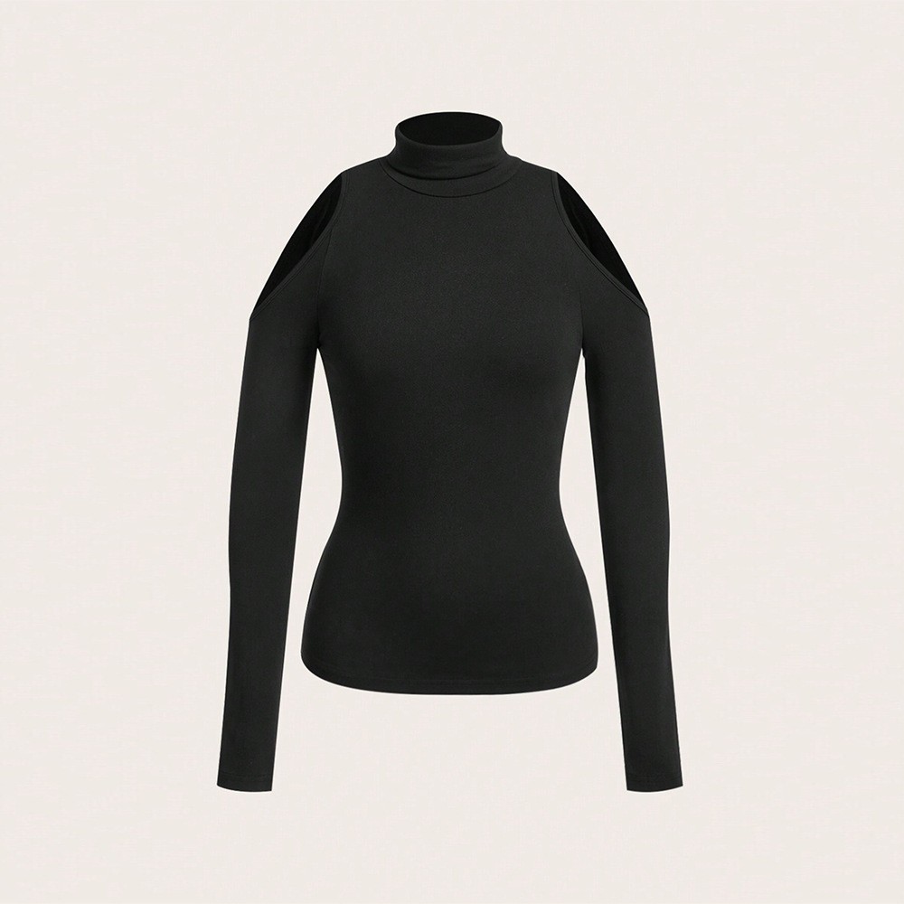 여성 우아한 오프숄더 슬림핏 터틀넥 솔리드 컬러 구김  - Women Fashion Blouse 리뷰 및 가격