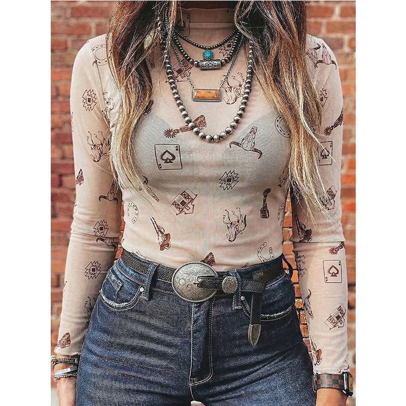 여성 가을 메쉬 터틀넥 슬림핏 긴팔 티셔츠 캐주얼 여성 - Women Fashion Blouse 리뷰 및 가격