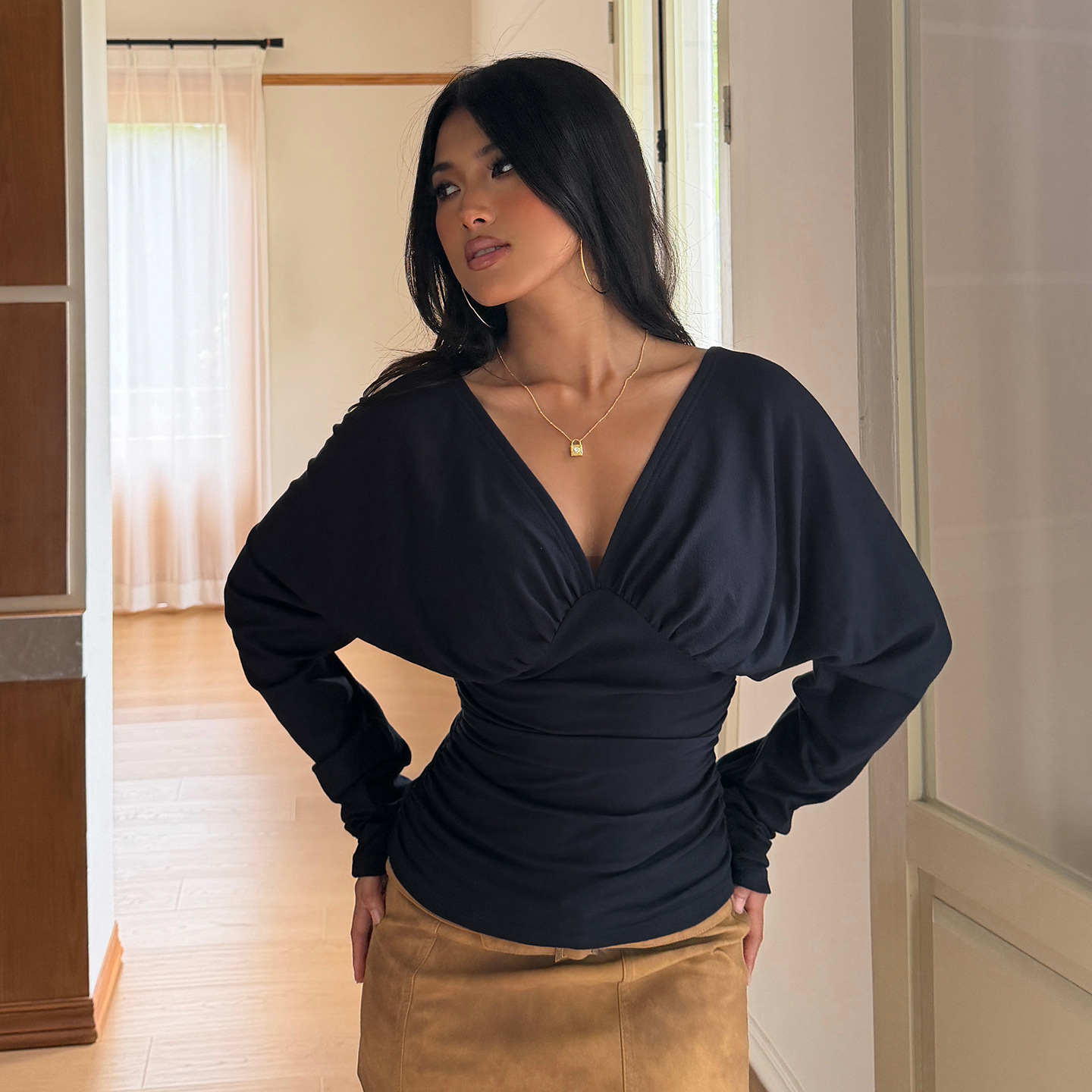 우아한 V넥 탑, 솔리드 티셔츠, 2026 가을 고급  - Women Fashion Blouse 리뷰 및 가격