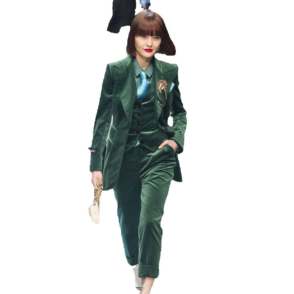 여성용 럭셔리 그린 벨벳 겨울 의류, 3 피스 재킷 바 - Velvet Blazer Women 리뷰 및 가격