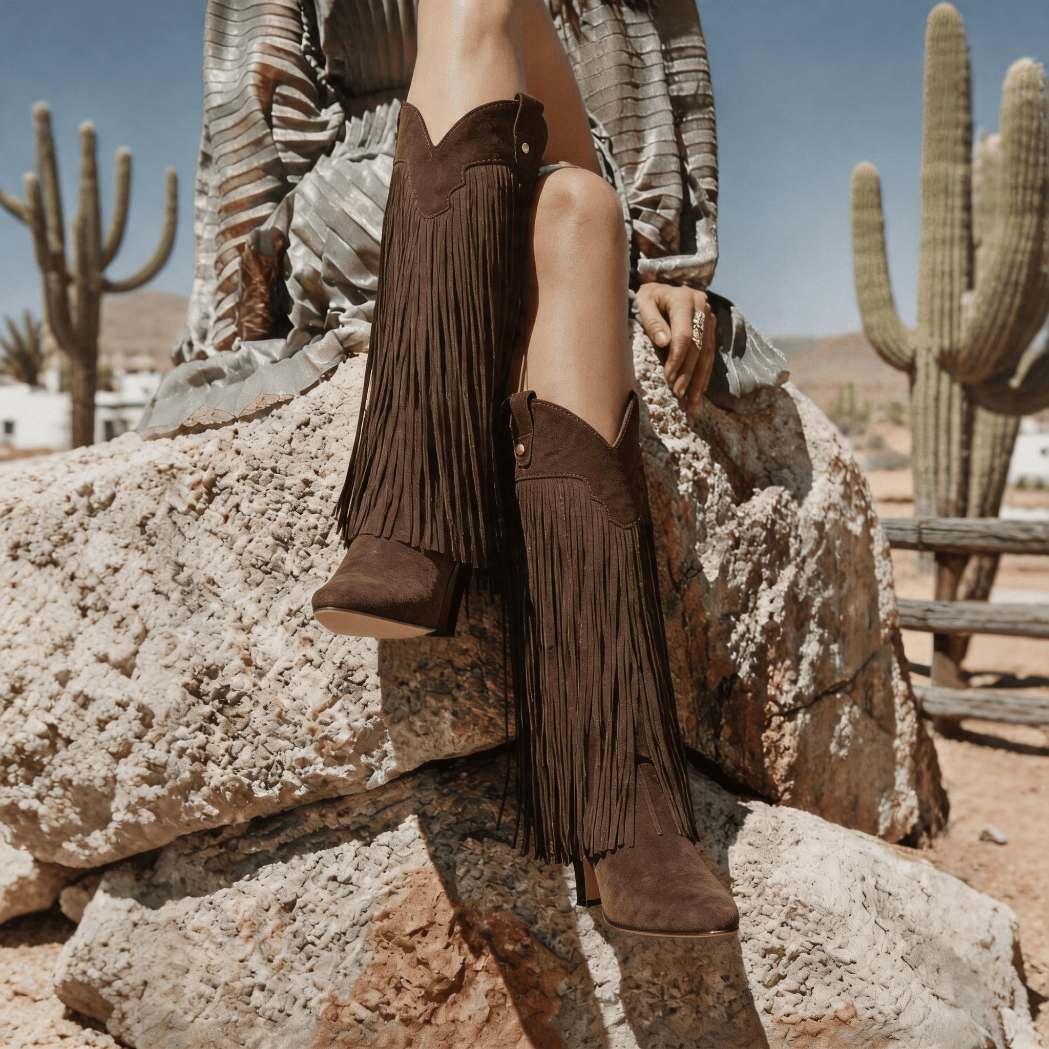 여성용 스웨이드 프린지 니하이 웨스턴 카우보이 부츠,  - Women'S Fashion Wild West 리뷰 및 가격
