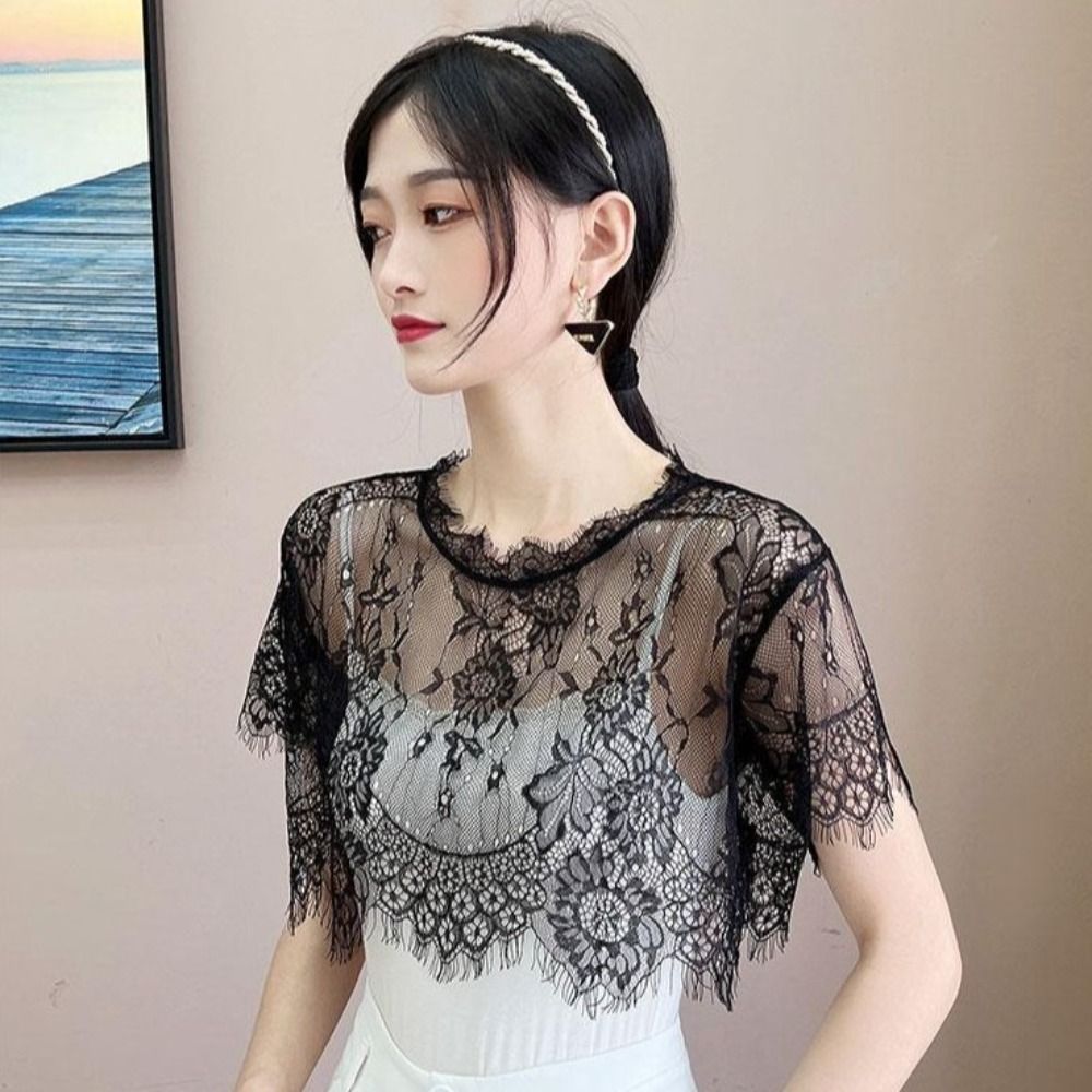 여성용 레이스 숄 화이트 블랙 속이 비치는 숄 숄라그  - Women'S Fashion Poncho 리뷰 및 가격