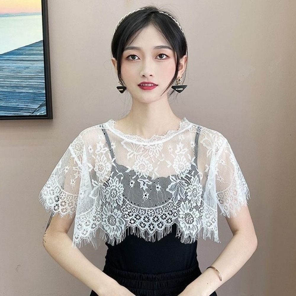 여성용 레이스 숄 화이트 블랙 속이 비치는 숄 숄라그  - Women'S Fashion Poncho 리뷰 및 가격