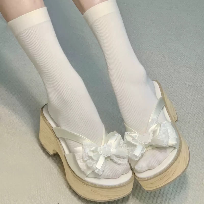 스윗 보우 우드 그레인 두꺼운 바닥 플랫폼 슬리퍼 여성 - Spaghetti Strap Dress 리뷰 및 가격