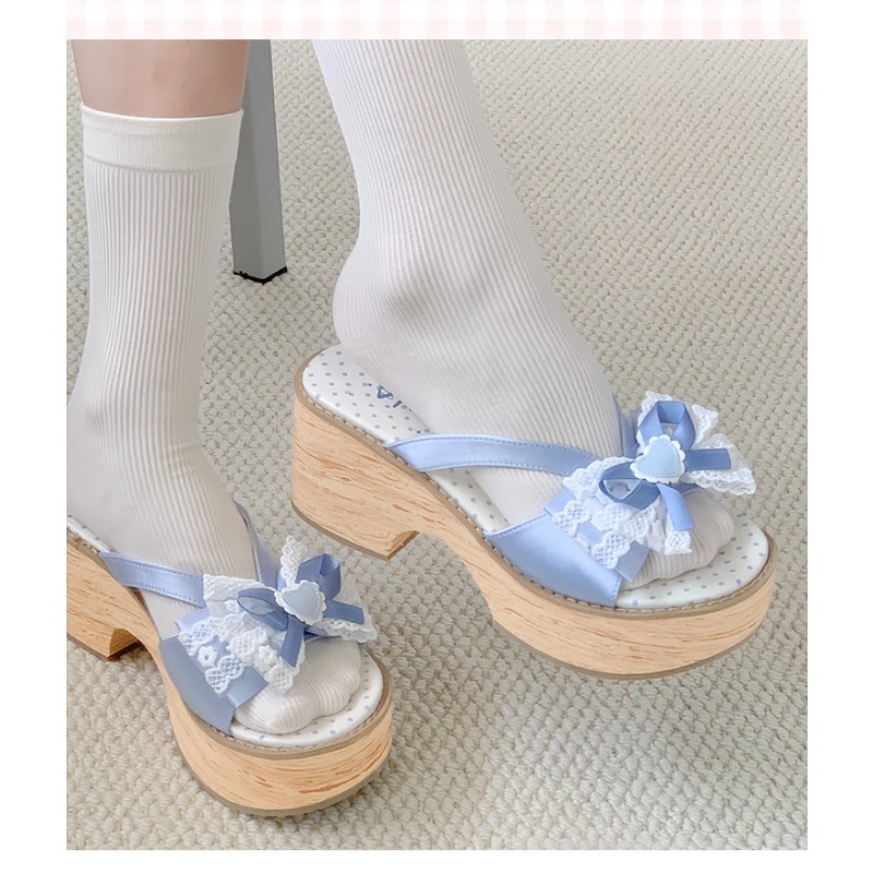 스윗 보우 우드 그레인 두꺼운 바닥 플랫폼 슬리퍼 여성 - Spaghetti Strap Dress 리뷰 및 가격