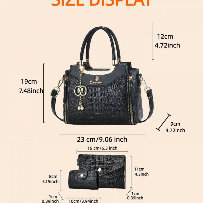 여성용 크로커다일 텍스처 핸드백 세트, 3종 컬러 블록 - Crossbody Bag Women 리뷰 및 가격
