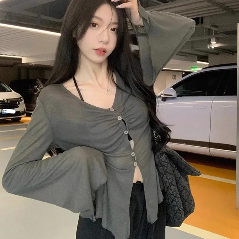 쉬어 플레어 슬리브 블라우스 - Y2K 페어리 스윗 하 - Women Fashion Blouse 리뷰 및 가격
