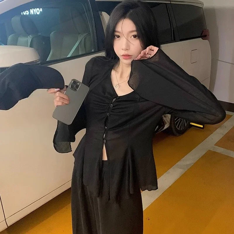 쉬어 플레어 슬리브 블라우스 - Y2K 페어리 스윗 하 - Women Fashion Blouse 리뷰 및 가격
