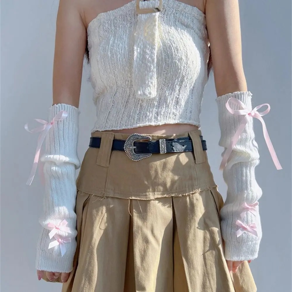 streetwear 탄성 니트 보우 팔 슬리브 y2k  - Women'S Fashion Gloves 리뷰 및 가격