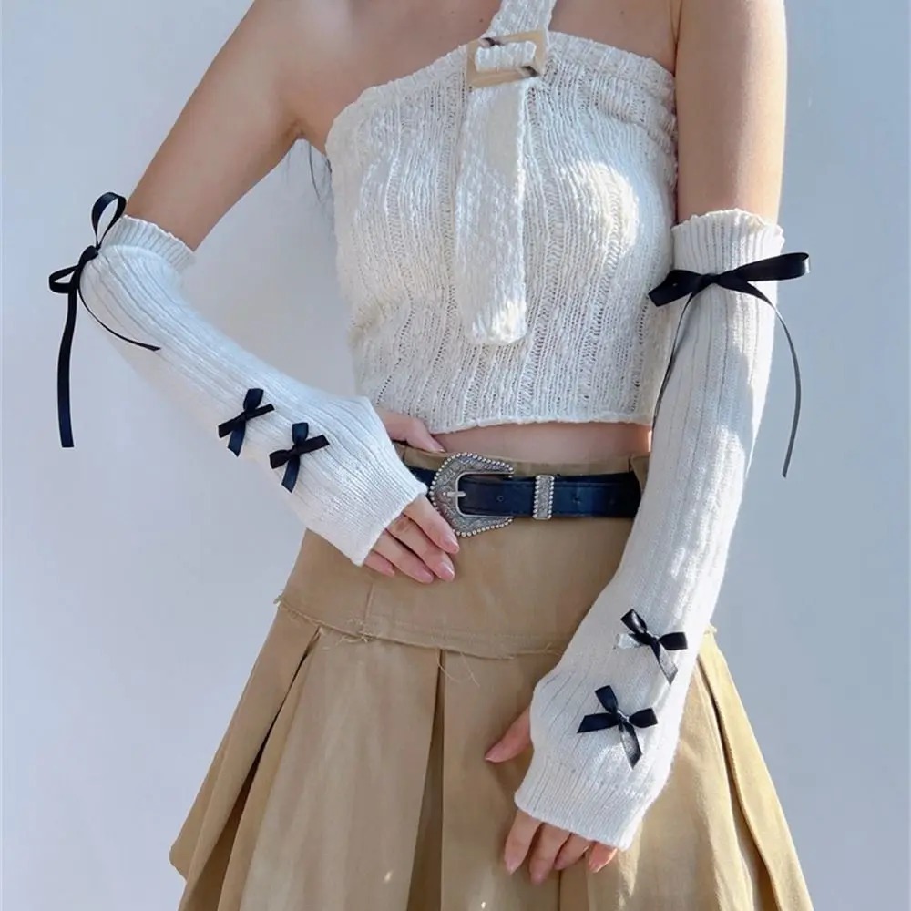streetwear 탄성 니트 보우 팔 슬리브 y2k  - Women'S Fashion Gloves 리뷰 및 가격