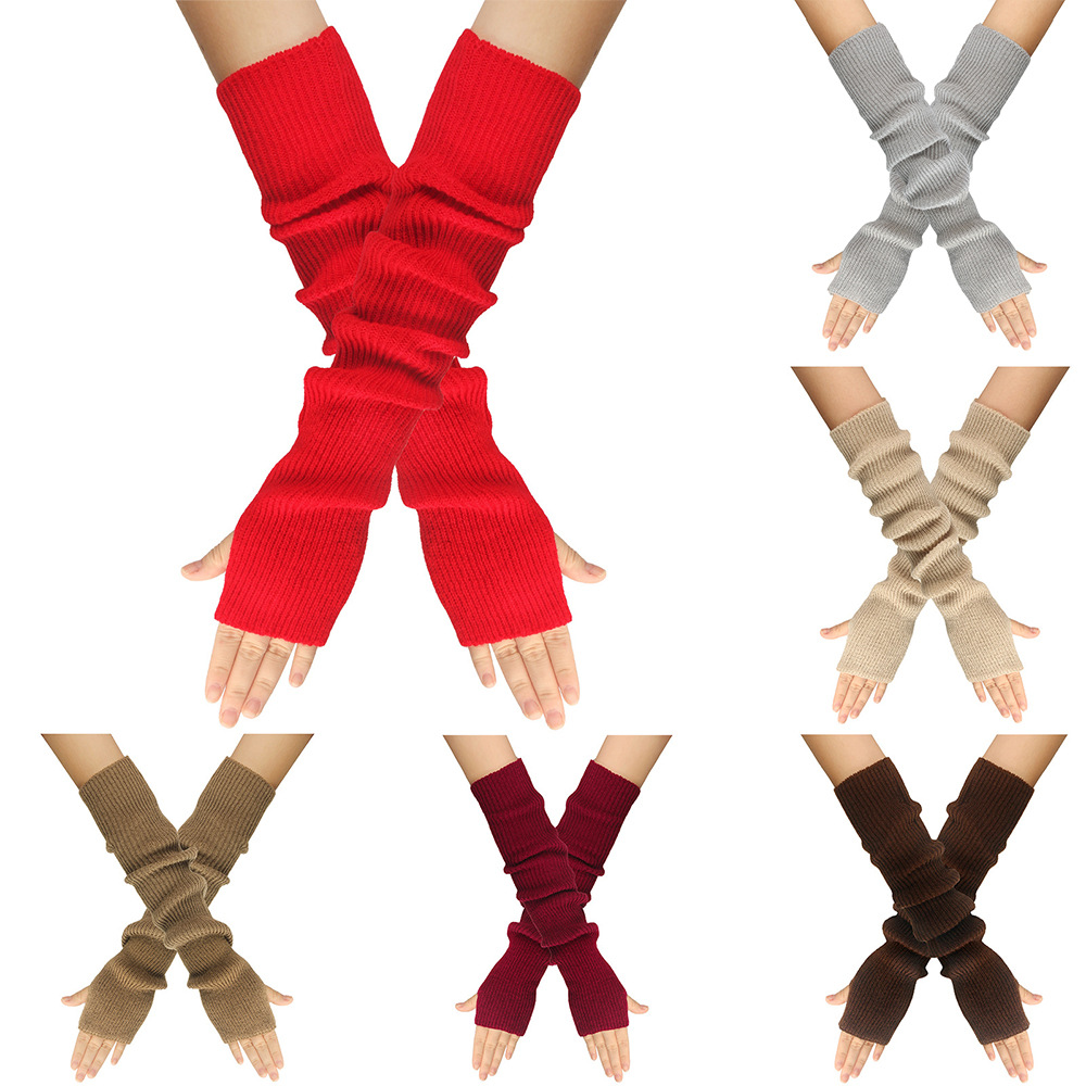 여성용 가을 겨울 니트 장갑 따뜻한 단색 아크릴 긴 스 - Women'S Fashion Gloves 리뷰 및 가격