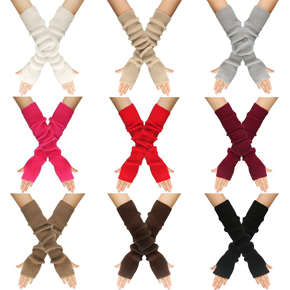 여성용 가을 겨울 니트 장갑 따뜻한 단색 아크릴 긴 스 - Women'S Fashion Gloves 리뷰 및 가격