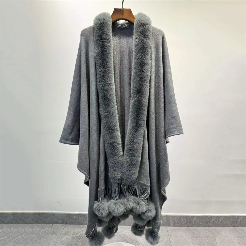 여성용 인조 토끼 모피 볼 망토, 따뜻한 두꺼운 판초  - Women'S Fashion Poncho 리뷰 및 가격