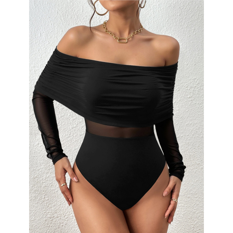 봄, 가을용 오프숄더 긴팔 슬림핏 티셔츠, 섹시한 메쉬 - Off Shoulder Top 리뷰 및 가격